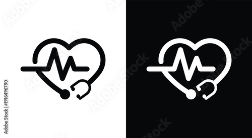 Heartbeat and stethoscope icon representing healthcare and medical concepts.