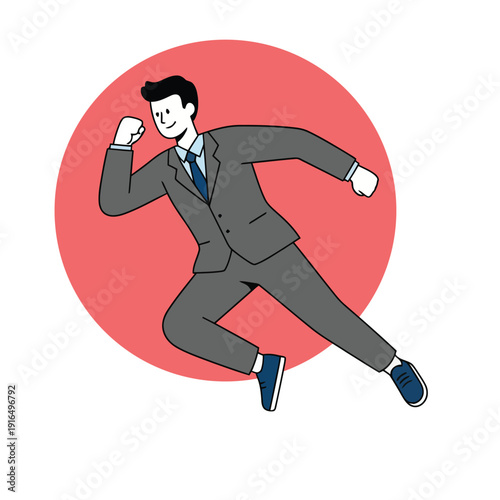 Concept of urgency, competition, and fast-paced business. Professional man character rushing to meet a deadline or chasing an opportunity in flat design.