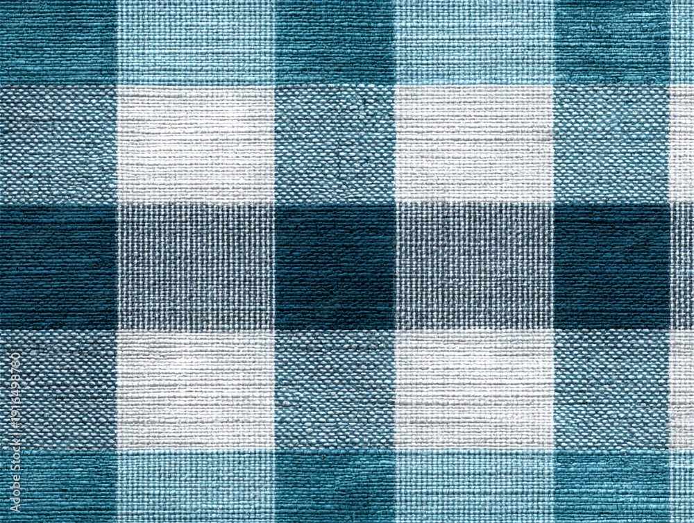 Fototapeta premium Colorful checkered fabric design with blue and white squares used for decoration or clothing