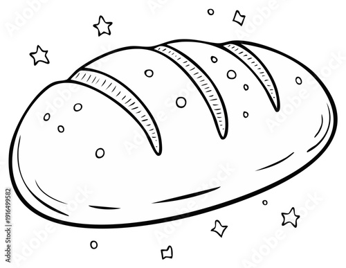 Fresh Loaf Bread Outline with Stars and Bubbles Tasty Wholesome Food Illustration