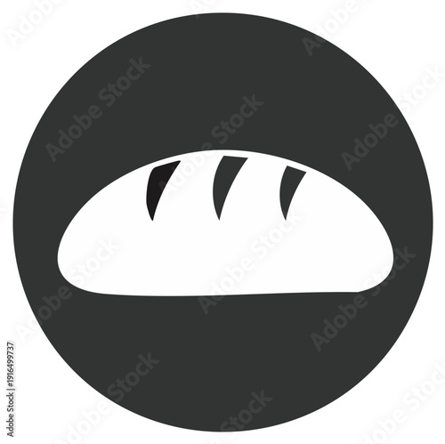 Minimalist bread loaf symbol inside a circle, simple food and bakery graphic icon