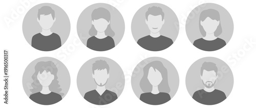 Vector flat illustration in grayscale. Avatar, user profile, face icon, profile picture. Suitable for social media profiles, icons, splash screens and as a template.