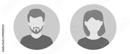 Vector flat illustration in grayscale. Avatar, user profile, face icon, profile picture. Suitable for social media profiles, icons, splash screens and as a template.