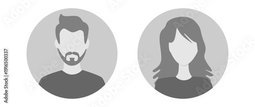 Vector flat illustration in grayscale. Avatar, user profile, face icon, profile picture. Suitable for social media profiles, icons, splash screens and as a template.