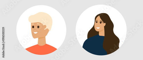 Vector flat illustration. Color avatar, user profile, face icon, profile picture. Suitable for social media profiles, icons, splash screens and as a template.