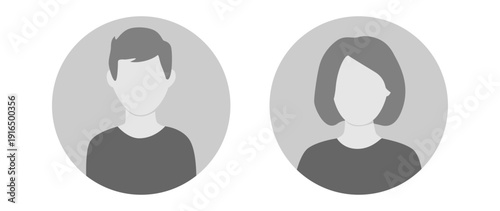 Vector flat illustration in grayscale. Avatar, user profile, face icon, profile picture. Suitable for social media profiles, icons, splash screens and as a template.