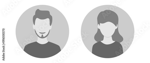 Vector flat illustration in grayscale. Avatar, user profile, face icon, profile picture. Suitable for social media profiles, icons, splash screens and as a template.