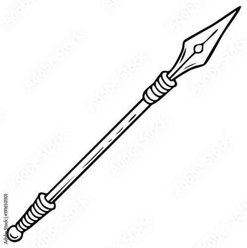 Line art illustration of a spear with a pointed metal head and wooden shaft.