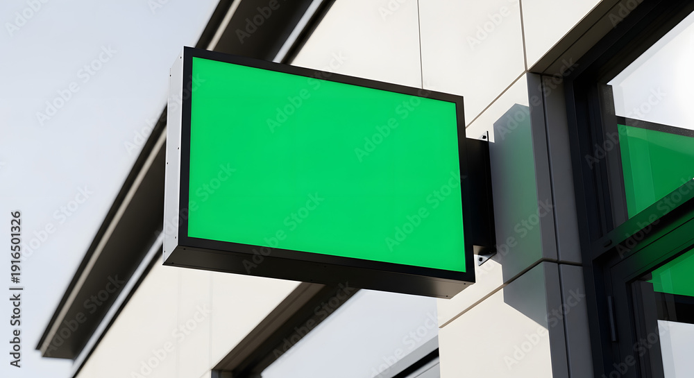 custom made wallpaper toronto digitalA blank green screen display is mounted on a modern building wall.
