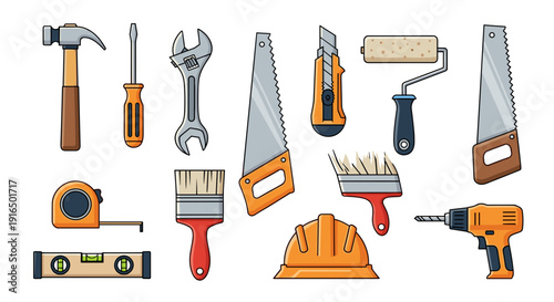 Assorted Hand Tools and Painting Supplies.