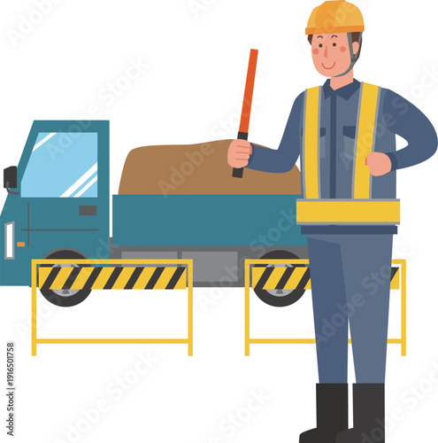 工事現場で車両誘導する男性