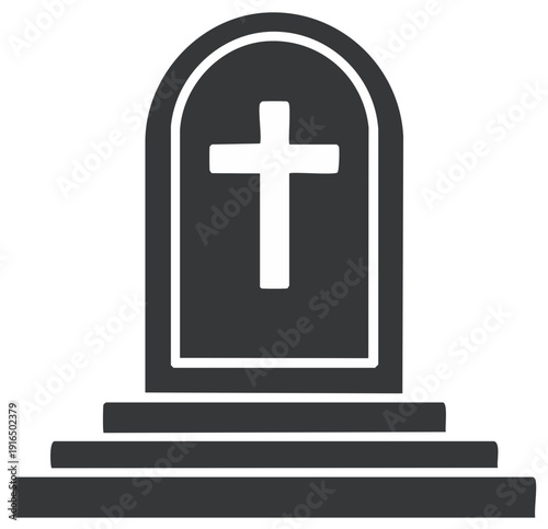 Simple gravestone icon with Christian cross symbol for cemetery or funeral themes
