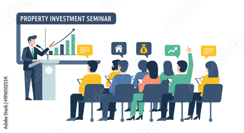 Business Seminar with Audience and Presenter.