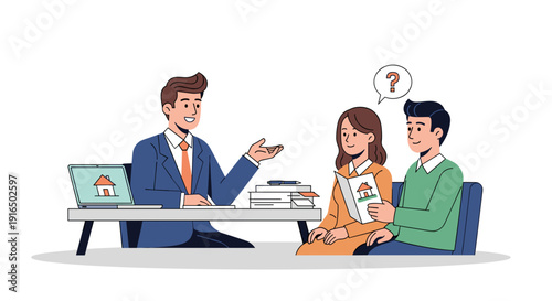 Businessman Consulting Couple in Office Setting.