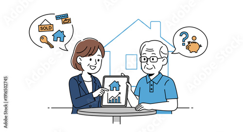 Cartoon Couple Discussing House Plans Together.