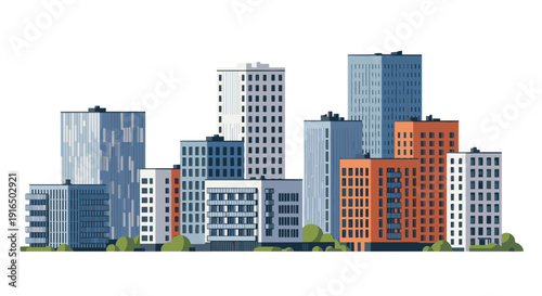 Colorful City Buildings and Skyscrapers Illustration.