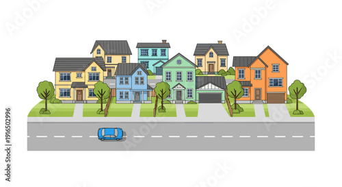 Colorful Houses and Road Illustration.