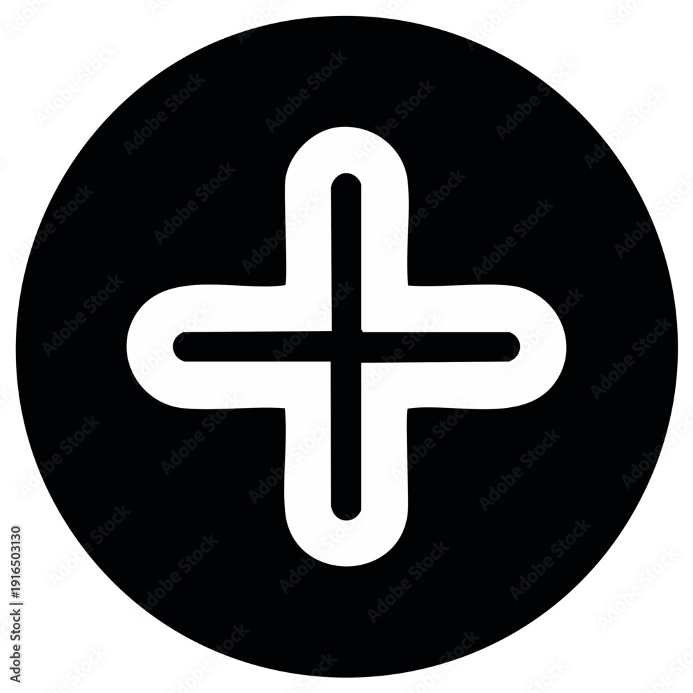 Fototapeta premium White plus symbol sign in a round black circle for design elements