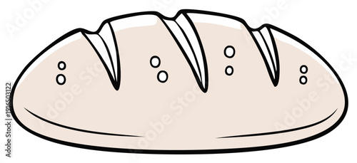 Simple cartoon illustration of a light brown loaf of bread with scored lines and small circular indentations