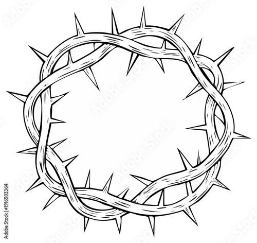 Intricate Crown of Thorns Symbolizing Sacrifice and Suffering in a Detailed Illustration