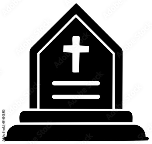 Christian Headstone Simple Black Silhouette Memorial Graveyard Stone Gravemarker Gravestone Icon Image