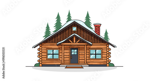 Cozy Log Cabin with Snowy Roof.