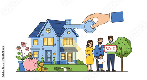 Family Receiving House Keys from Hand.