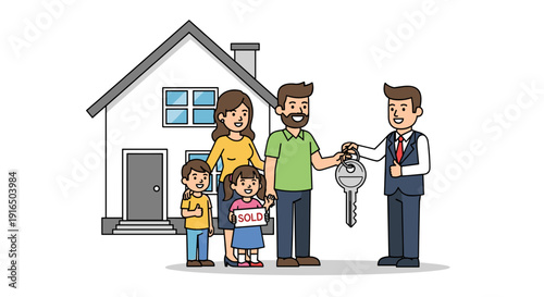 Family Receiving House Keys from Realtor.
