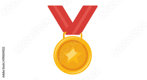 Golden Medal with Red Ribbon Icon.