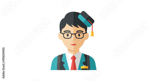 Graduate Man Wearing Academic Cap and Gown.