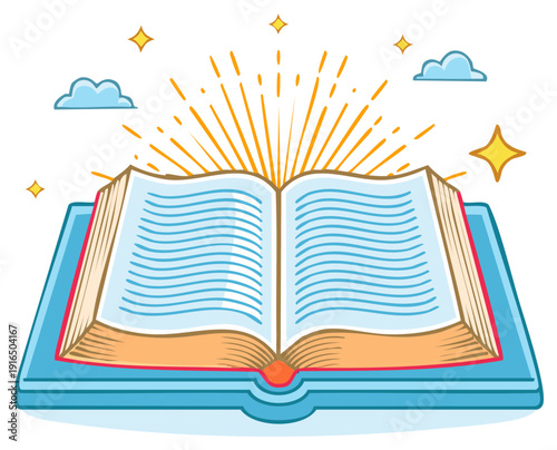 Open Book with Shining Light Sparks Imagination Knowledge and Storytelling