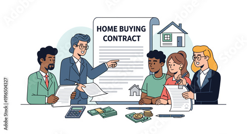 Group of People Signing Home Buying Contract.