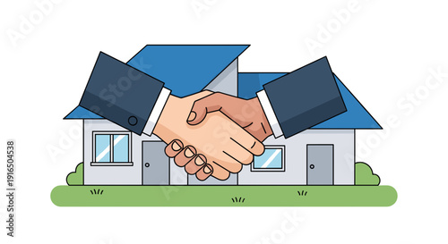 Handshake in Front of House Illustration.