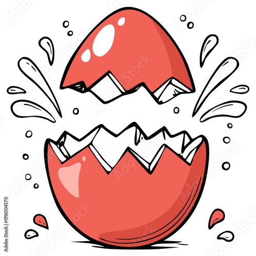 Cartoon cracked egg illustration with water splash isolated on white background