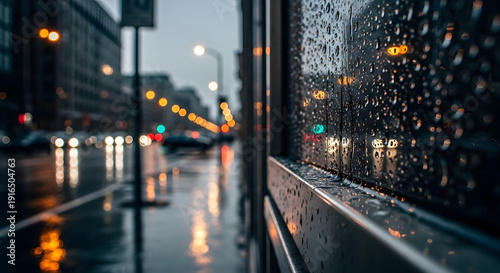 Wallpaper Mural City street lights blur through raindrops on a windowpane, creating dusk ambiance. Torontodigital.ca