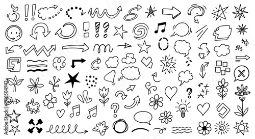 Collection of Hand Drawn Doodle Icons and Symbols.