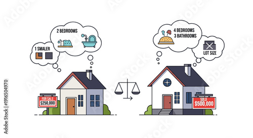 Houses with Thought Bubbles Comparing Costs.