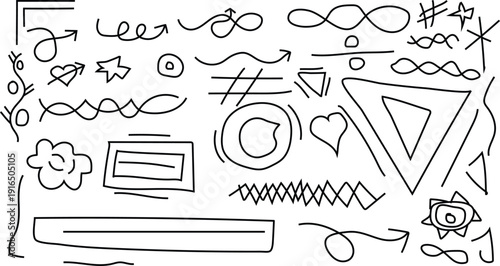 A collection of various hand-drawn shapes and symbols