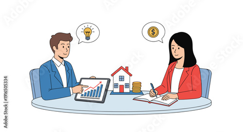 Man and woman discussing business ideas together.