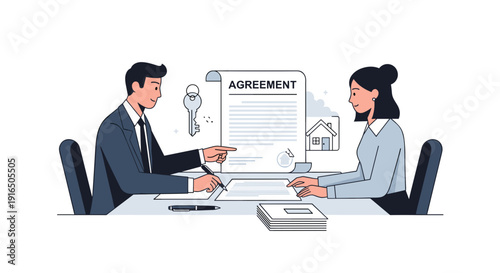 Man and Woman Signing Agreement Document.