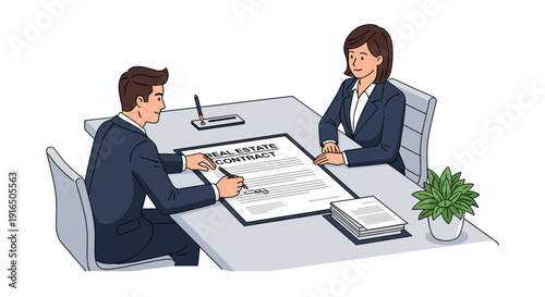 Man and Woman Signing Business Documents.