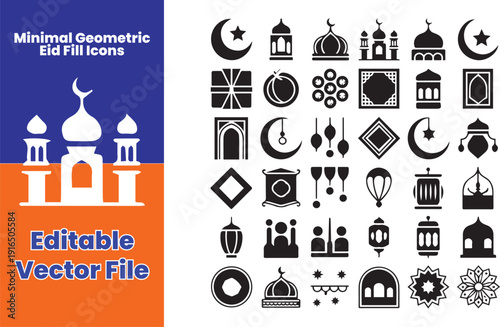 Minimal Eid Al-Fitr Solid Black Icon Set – Geometric Islamic Vector Pack
