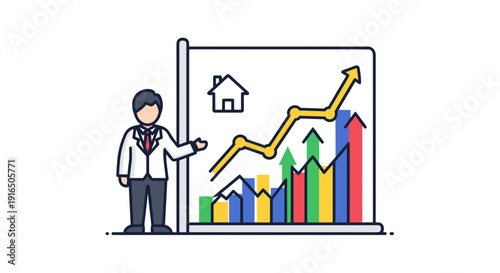 Man presenting colorful business graph chart.