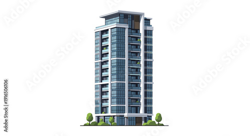 Modern High Rise Office Building Illustration.