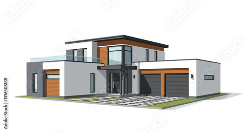 Modern House with Garage and Balcony.