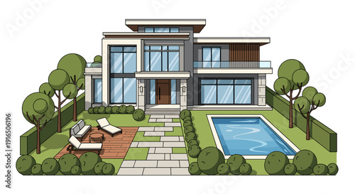Modern House with Pool and Garden 1.