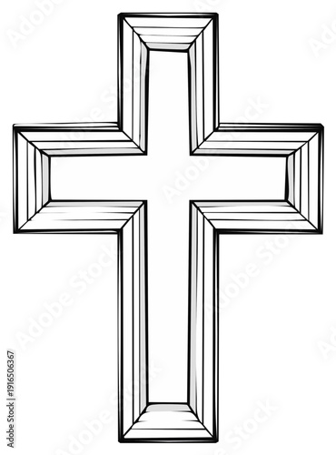 Stylized outlined Christian cross with a modern layered three dimensional sketch effect