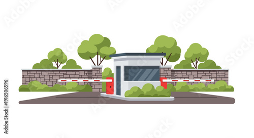 Modern Security Booth with Brick Fence.