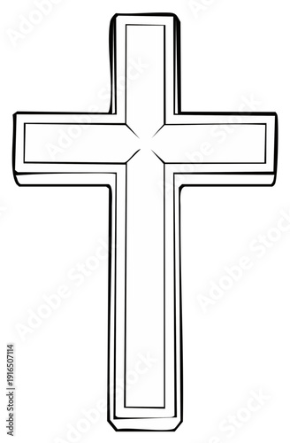 Simple Christian Cross Symbol Outline Isolated on White Background