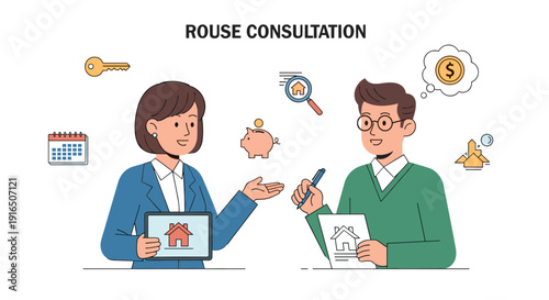 Real Estate Agent Consulting Client Man and Woman.